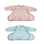 Tidy Tot®™ Cover & Catch™ 2 Pack Weaning Bib with Sleeves. Attach to Highchairs with Suction for Mess Proof Baby Feeding. 2 Waterproof Long Sleeved Bibs. Coverall BLW Bibs. Travel Bags Included.