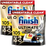 Finish Ultimate Plus Infinity Shine Dishwasher Tablets bulk | Scent : Lemon | Size: 210 Dishwasher Tabs (105 tabs x 2)|For Unbeatable* Clean and Diamond Shine