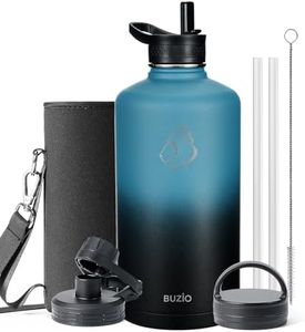 BUZIO Gallon Water Bottle Insulated with straw and 3 lids, 128 oz Water Jug Large Vacuum Stainless Steel Metal Flask, Leak Proof & BPA-Free, Cold for 48 Hrs, Indigo Crush
