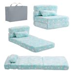 Tiita Folding Sofa Bed Floor Mattress for Kids, Toddler Washable Foldable Floor Nap Mat for Sleeping, Child Fold Up Sofa Futon Folding Chair Bed with Storage Bag for Girls Boys, Green Star