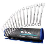 WerkFix Combination Spanner Set 15-Piece 6-21 mm Made of CRV Steel, Laser-Marked, matt-Finished, in tetron roll Bag