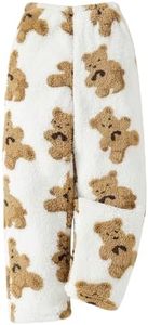 Floerns Girl's Cute Fuzzy Teddy Bear Pants Fleece Elastic Waist Wide Leg Baggy Sweatpants White 11 Years