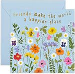 Central 23 Female Birthday Card for Best Friend - 'Friends Make The World a Happier Place' - Birthday Cards for Women - Ladies - Floral Greeting Cards for Her - Comes With Stickers - Made in the UK