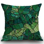 Smooffly Cushion Cover Banana Tree Leaves Green Colourful Palm Retro Style Aloha Blooming Bold Home Decor Square Pillow Case for Men Women Bedroom Livingroom Throw Pillow Cover 18x18 Inch 45 x 45 cm