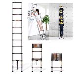 Telescoping Ladder 3.2m Telescopic Extension Ladder 10.5ft Collapsible Ladder Expandable Portable Compact Folding Ladder for Home Loft Attic Outdoor RV, 330lbs Max Capacity, Stainless Steel