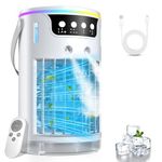 Portable Air Conditioner, USB 4 in 1 Small Air Conditioner with Ice Cooling Mist, For Bedroom Office Desk, 1200ML Mini Evaporative Air Coolers with 2-8H Timer, 3 Speeds, 7 Colors Night Light