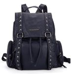 Montana West Backpack Purse for Women Soft Washed Leather Drawstring Casual Travel Backpacks, Rivets Navy, Medium, Travel Backpacks