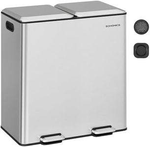 SONGMICS Trash Can, 2 x 8 Gallon (2 x 30 L) Double Garbage Can with Soft-Close Lids, Removable Inner Buckets, Pedals, Stainless Steel, for Waste and Recycling, Metallic Silver ULTB743E01