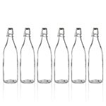Avvic Mart Flip Top Glass Water Bottle - 1 Liter - Swing Top Water Bottle with Stopper for Beverages, Oil, Vinegar, Beer, Water, Soda, Airtight Lid & Leak Proof Cap - Clear - Pack of (4)