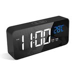 LATEC Digital Alarm Clock with Big LED Temperature Display, Bedside Clock with 10 Alarm Sounds, 4 Levels Adjustable Brightness Dimmer, Snooze, Portable Mirror Alarm with Dual Alarm