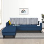 Adorn India Chandler L Shape 5- to 6-Person Sofa Sofa Set Stripes (Left Hand Side) (Wood & Fabric, Blue)