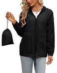 Tisfeer Waterproof Jackets Women Lightweight Windproof Rain Coats Packable Hooded Outdoor Raincoat(Black,M)