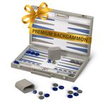 Backgammon Set for Adults, Luxury Premium Leather Backgammon Board Game with PU Leather Case, Acrylic Chips, Dice Shakers – Elegant Grey Backgammon Game Set