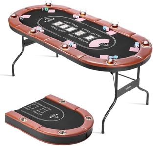 VEVOR Foldable Poker Table, 8 Player 72 in Folding Casino Leisure Table with Padded Rails and Cup Holders, Oval Portable Game Tables with Felt & Metal Legs, for Texas Hold'em Game and Blackjack