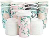 Juvale 24 Pack Floral Paper Coffee Cups with Lids 16 oz, To Go Coffee Cup Pack for Flower-Themed Birthday Party, Wedding Reception, and Baby Shower - 4 Pastel Color Disposable Coffee Cups with Lids