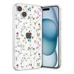 RALEAVO for iPhone 15 Case Compatible with MagSafe Clear Floral Case with Flower Branch Pattern for Girls Women Slim Cute Hard Back Shockproof Phone Case for iPhone 15,Transparent