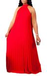 Aro Lora Womens Casual Sleeveless Plus Size Chiffon Halter Neck Pleated Loose Long Maxi Dress, Red, X-Large