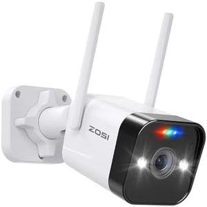 ZOSI 4MP 2,5K Cámara de Vigilancia WiFi IP Exterior con Enchufe, Seguridad sin Cable con Detección de Persona/Vehículo, Alarma de Sirena y Luz, Visión Nocturna Color, Audio Bidireccional