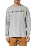 Carhartt Men's Relaxed Fit Heavyweight Long-Sleeve Logo Graphic T-Shirt, Heather Grey, M