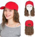 SEGO Hat Wig, Hat with Hair Attached for Women Red Baseball Cap with Hair Extensions, Short Curly Baseball Cap Wig Adjustable Hats for Daily Party 8 Inch #10P22T Medium Brown Mix Dark Blonde