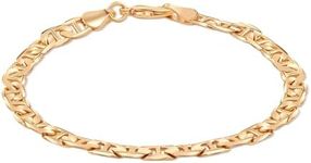 Barzel 18K Gold Plated Flat Mariner/Marina Link Chain Bracelet - Made In Brazil (6MM, 8 Inches)