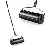 COSTWAY Garden Rolling Lawn Aerator, 45cm/53cm Manual Grass Spikes Roller with Fillable Drum & 130cm Detachable Handle, Heavy Duty Steel Rotary Push Pull Tine Garden Lawn Tool (45 x 14 x 130cm, Black)