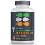 Flaxseed Oil Capsules Vegan Omega 3 6 9, 2000mg Serving, ALA, LA and Oleic Acid, 180 1000mg Softgels, Vegetarian Cold Pressed Flaxseed Oil, UK Made, by Transforme