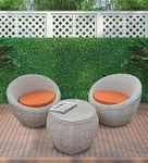 Lotey Patio Indoor Outdoor Seating Chair and Table Furniture/Garden Seating Set Balcony & Coffee Table Set, Powder Coated (Apple Chair), Set of 2 Chair and 1 Table (Beige & Orange)