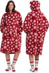 Mad Dog Wearable Fleece Blanket Hoodie, Christmas Matching Family Sets with Long Sleeves for Adults Girls & Boys Xmas Poncho, Kids, Red Print, 4-7 Years