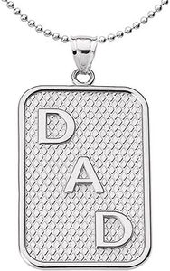 Men's Fine Jewelry "DAD" Dog-Tag Engraveable Pendnat Necklace in Sterling Silver With 20" Chain