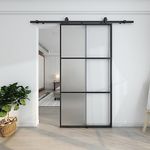 BARNSMITH 42in x 84in Aluminum Glass Barn Door Panel DIY Frosted Tempered Glass Door Slab Disassembled(Sliding Hardware not Included), Lightweight Sliding Door, Easy Assembly