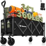 Hikemoon 34'' Extra Long Collapsible Wagons Carts Foldable, 360LBS Heavy Duty Folding Beach Wagon with Wheels, Portable Utility Outdoor Cart for Grocery, Garden, Sports, Camping, Black