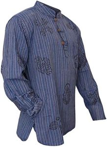 SHOPOHOLIC FASHION Unisex Deslavado Rayas Ligero Hippy Camisa de Abuelo - Azul, L