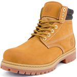 Jacata Men's Water Resistant Leather Work Boot Rubber Sole Construction Oil Resistant Utility Industrial Boots, Wheat, 8