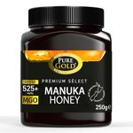 Pure Gold - Manuka Honey - 525+ MGO Certified Premium - 250g - New Zealand, Ethically Sourced, Raw & Unpasteurised - Naturally Made by Bees & Home Traceable - 1 Pack
