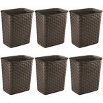 Sterilite 3.4 Gallon Weave Wastebasket, Small, Decorative Trash Can for the Bathroom, Bedroom, Dorm Room, or Office, Espresso Brown, 6-Pack