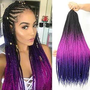 Themis Collection 24"Ombre Box Braids Crochet Hair 24Strands Three Tones Heat Resistant Fiber Hair Black-Purple-Blue