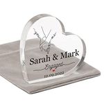 Engagement Gift For Couples Friends Her Him, Personalised Gift For Engaged Couple, Engagement Date, Acrylic Clear Block Keepsake With Grey Bag