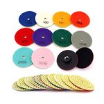 Yuhtech 12 Pcs 3 inch 80mm Diamond Polishing Pad Wet Polishing Wheel Set with Backer Pads for Granite Concrete Stone Ceramic, 50-3000 Grit