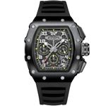 Mens Watches Retro Punk Skull Tonneau Design Analog Unique Skeleton Sports Quartz Wrist Watch for Men with Luminous Rubber Strap Silicone Band, Black, Casual