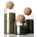 La Llareta Glass Food Storage Canister, 3 Pièces Airtight Sealed Container Canister, Clear Glass Storage Jar, with Cork Lid, for Spices, Sugar, Coffee, Biscuits, Candies (19oz/26oz/42oz)