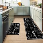 HomeCloud Anti Fatigue Kitchen Rug Sets 2 Piece Non Slip Kitchen Mats for Floor Cushioned Kitchen Rugs and Mats Waterproof Comfort Standing Mat Runner for Kitchen (Fresh_Bread_Black)
