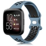 Sport Band for Fitbit Versa 2 Bands/ Fitbit Versa Bands/ Fitbit Versa Lite Bands/ Fitbit Versa SE Bands Men Women, Soft Silicone Band Adjustable Breathable Two-Color Stitching Straps for Fitbit Versa 2/Versa/Versa Lite/Versa SE Smartwatch (Blue Grey/Black)