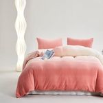 Houseri Velvet Pink White Gradient Comforter Set Full Light Pink Fluffy Bedding Teen Girls Baby Pink Soft Ombre Puffy Sherpa Bed Comforters Full Size Comfy Cozy Winter Warm Dorm Flannel Fuzzy Blankets