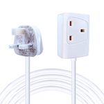 EXTRASTAR 1 Way Gang Single Socket Mains Power Extension Lead 13A UK 3Pin Plug - 10 Metre Cable, White