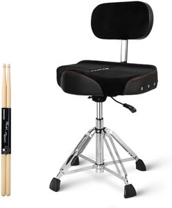 Strich Hydraulic Drum Throne with Backrest, Extra Wide Saddle Seat, Memory Foam Velvet Cushion, Heavy-Duty Stable Base, with Drumsticks for Adult Drummers, Stage & Studio (Atlas Series SDB-40)