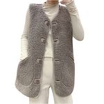 Zeiayuas Teddy Fleece Gilet for Women Sleeveless Button Down Waistcoat Sherpa Fluffy Vest Solid Color Body Warmer Lightweight Cozy Gilets Ladies Winter Warm Jacket with Pockets Fur Fuzzy Coat Outwear