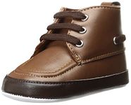 Luvable Friends Boys' High Top Boat Crib Shoe, Brown, 12-18 Months M US Infant