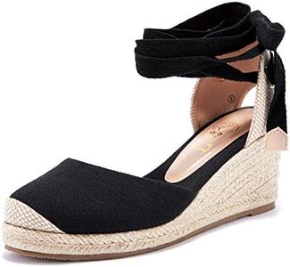 Ruanyu Womens Closed Toe Espadrille Wedge Sandals Lace Up Platform Summer Sandals (5, 1-Black)