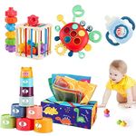 XAZASTOV Baby Toys 6 to 12 Months, 5 in 1 Montessori Toys for 1 Year Old Boys Girls, Toddlers Sensory Toys for Babies 12-18 Months Tissue Box Shape Sorter Cube Stacking Cups Teething Toy Pull String